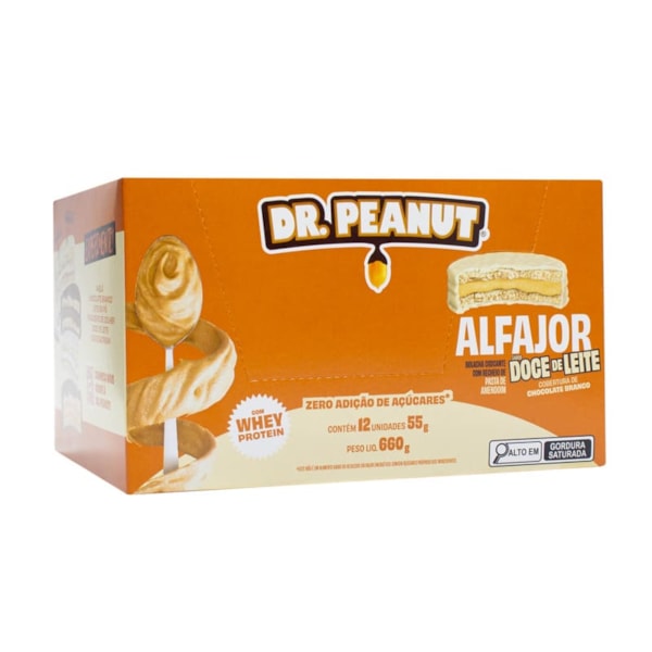 Alfajor Proteico Sabor Doce De Leite C/ Cobert De Choco Branco Display 12X55g Dr Peanut