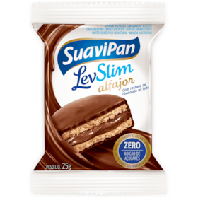 Alfajor Sabor Chocolate Ao Leite Levslim Zero Açúcar Display 12x25g Suavipan