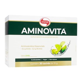 Aminovita Sabor Limão Display c/ 30 Sachês De 10g Vitafor - consumo moderado - Sem Açúcar - Sem Glúten - Vegano