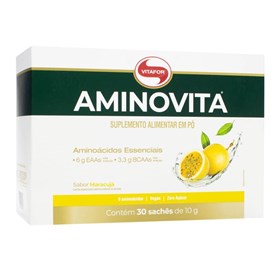 Aminovita Sabor Maracujá Display c/ 30 Sachês De 10g Vitafor - consumo moderado - Sem Açúcar - Sem Glúten - Vegano