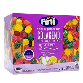 Balas de Gelatina com Colágeno sabores Morango, Maça Verde e Laranja Zero Açúcar Display 12x18g Fini