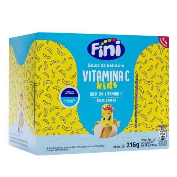 Balas De Gelatina Vitamina C Kids Sabor Banana Display 12X18g Fini - Sem Glúten