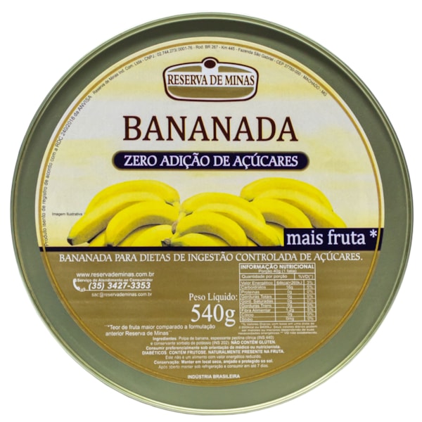 Bananada Zero Açúcar 540g Reserva De Minas - consumo moderado - Sem Açúcar - Sem Glúten