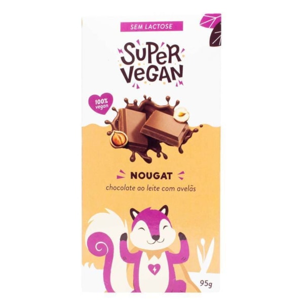 Barra Chocolate Ao Leite Com Avelãs Nougat 95g Super Vegan - ideal para consumo - Sem Lactose - Vegano