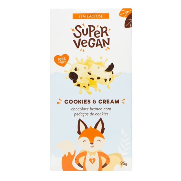 Barra Chocolate Branco Com Pedaços De Cookies And Cream 95g Super Vegan