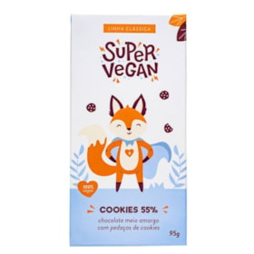 Barra Chocolate Meio Amargo 55% Com Pedaços De Cookies 95g Super Vegan