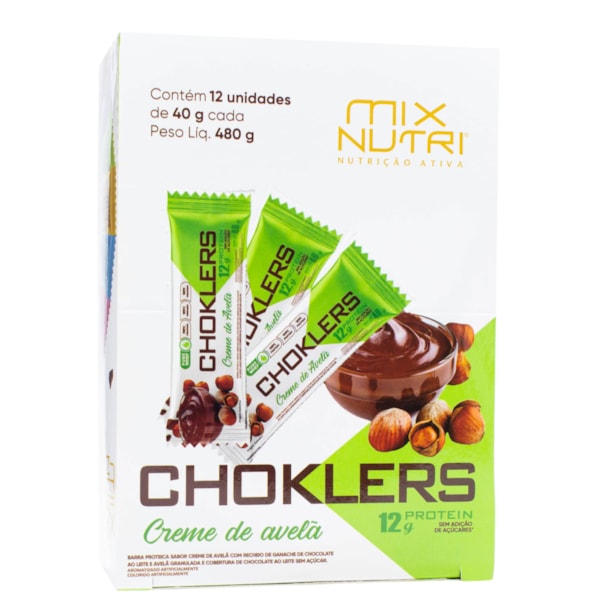 Barra Choklers 12g Protein Sabor Creme de Avelã Display 12x40g Mix Nutri