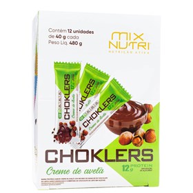 Barra Choklers 12g Protein Sabor Creme de Avelã Display 12x40g Mix Nutri - consumo moderado - Sem Açúcar - Sem Glúten