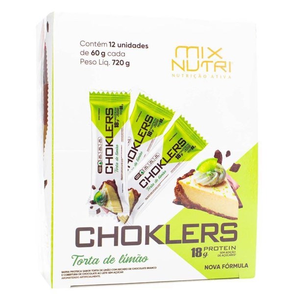 Barra Choklers Protein Sabor Torta De Limão Display 12x60g Mix Nutri - consumo moderado - Sem Açúcar - Sem Glúten