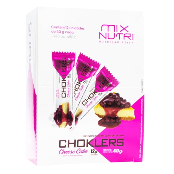 Barra Choklers Vegana Sabor Cheesecake Frutas Vermelhas Display 12X40g Mix Nutri