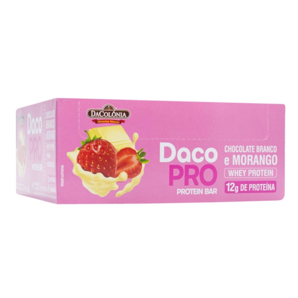 Barra Dacopro Protein C/ Morango/Choco Branco Display 12X50g Dacolonia