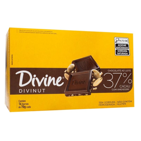 Barra De Chocolate 37% Divinut C/ Amendoim Display 16X70g Divine