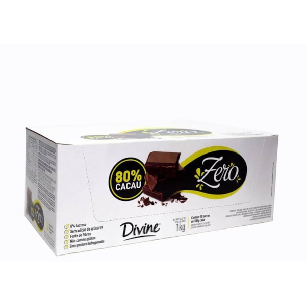 Barra de Chocolate 80% Cacau Zero Display 10x100g  Divine