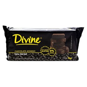 Barra de Chocolate Amargo 70% Cacau Embalado 1kg Divine - ideal para consumo - Sem Glúten