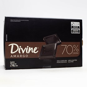 Barra De Chocolate Amargo 70% Cacau S/ Glúten Display 16X70g Divine