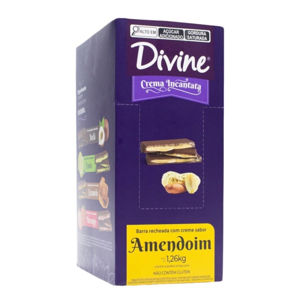 Barra De Chocolate Ao Leite 37% Cacau Recheado C/ Creme De Amendoim Display 14X90g Divine