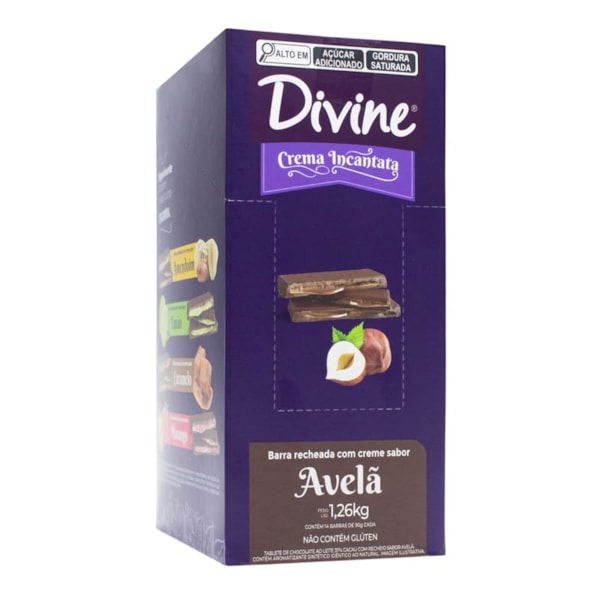 Barra De Chocolate Ao Leite 37% Cacau Recheado C/ Creme De Avelã Display 14X90g Divine