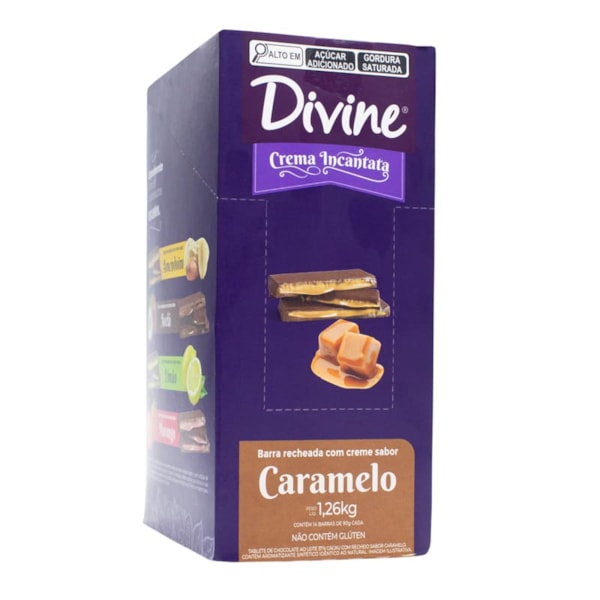 Barra De Chocolate Ao Leite 37% Cacau Recheado C/ Creme De Caramelo Display 14X90g Divine