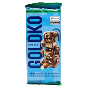 Barra de Chocolate Ao Leite c/ Pedaços de Avelã Zero 80g Goldko - consumo moderado - Sem Açúcar - Sem Glúten