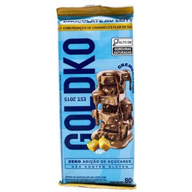 Barra de Chocolate Ao Leite c/ Pedaços de Caramelo & Flor de Sal Zero 80g Goldko - consumo moderado - Sem Açúcar - Sem G