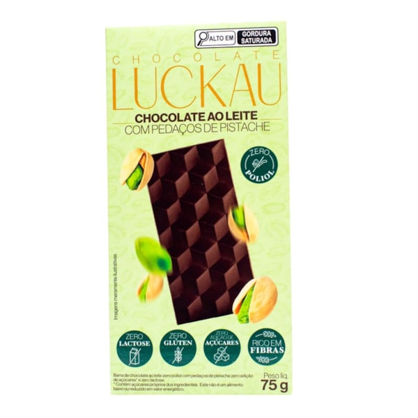 Barra De Chocolate Ao Leite C/ Pedaços De Pistache 75g Luckau