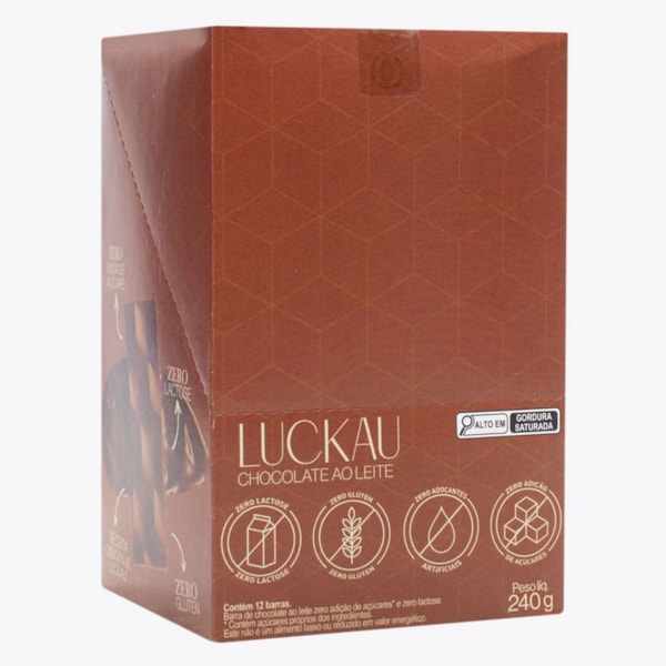 Barra De Chocolate Ao Leite Zero Açúcar S/ Glúten Display 12X20g Luckau