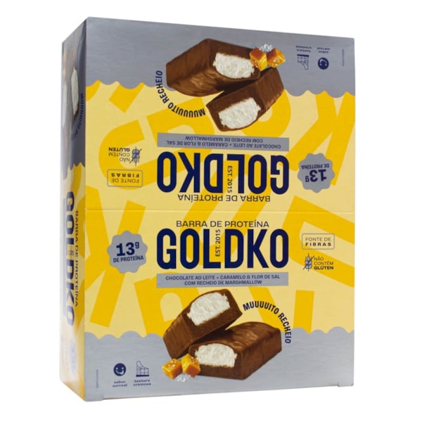 Barra De Proteína Ao Leite C/ Caramelo & Flor De Sal C/ Marshmallow Display 12X50g Goldko