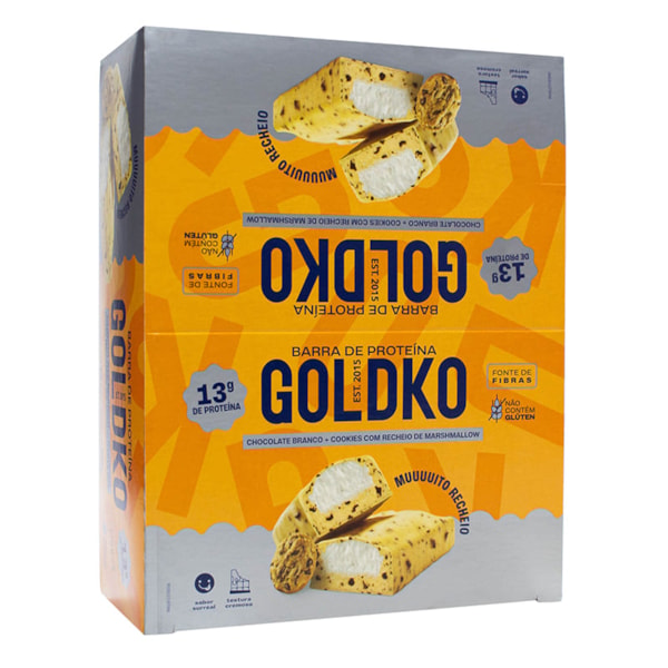 Barra De Proteína Branca C/ Cookies C/ Marshmallow Display 12X50g Goldko