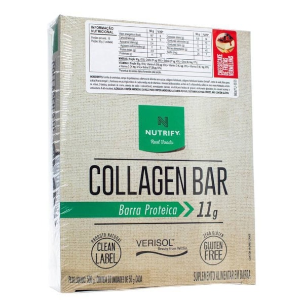 Barra de Proteína Collagen Bar Sabor Cheesecake de Frutas Vermelhas Display 10x50g Nutrify