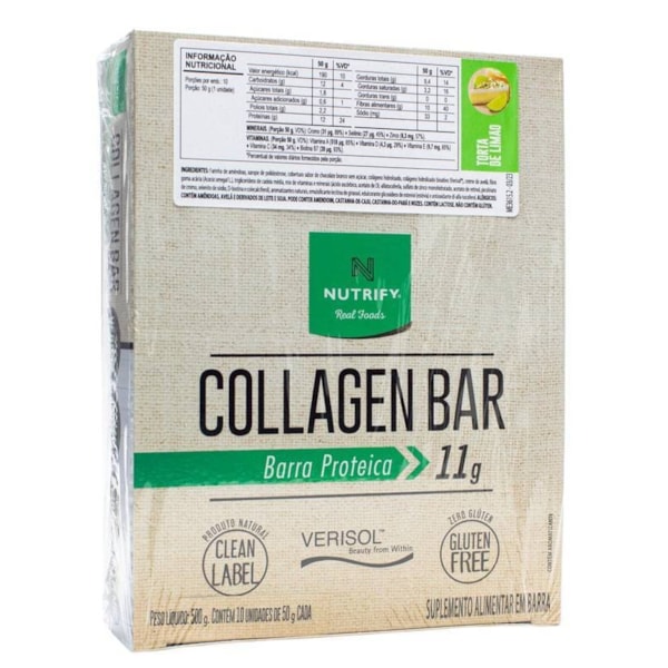 Barra de Proteína Collagen Bar Sabor Torta de Limão Display 10x50g Nutrify