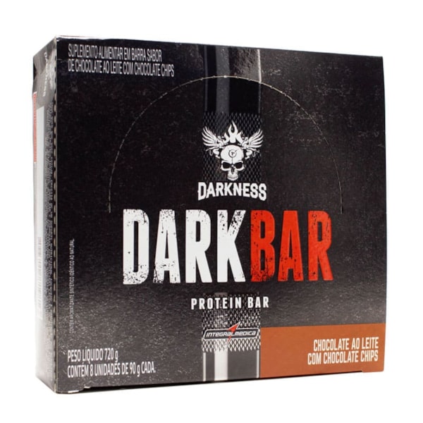 Barra De Proteína Darkness Whey Sabor Chocolate Ao Leite Com Chocolate Chips Display 8X90g IntegralMedica