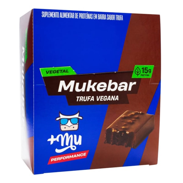 Barra De Proteína Mukebar Vegetal Sabor Trufa Zero Açúcar Display 12x60g +Mu Muke