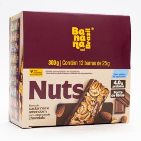 Barra Nuts Castanhas, Amendoim C/ Cobertura De Choc Display 12X25g Banana Brasil