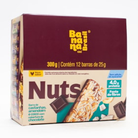 Barra Nuts Castanhas, Amendoim, Coco C/ Cobertura De Choc Display 12X25g Banana Brasil