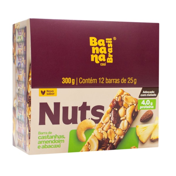 Barra Nuts Castanhas, Amendoim E Abacaxi Display 12X25G Banana Brasil