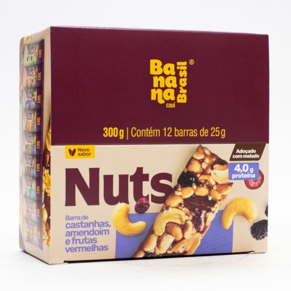 Barra Nuts Castanhas, Amendoim E Frutas Vermelhas Display 12X25g Banana Brasil