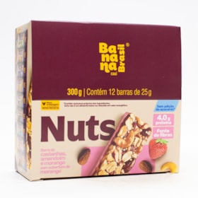 Barra Nuts Castanhas, Amendoim E Morango C/ Cobert. De Morango Display 12X25g Banana Brasil