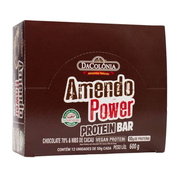 Barra Proteica Amendo Power Sabor Chocolate 70% & Nibs De Cacau Display 12X50g Dacolonia