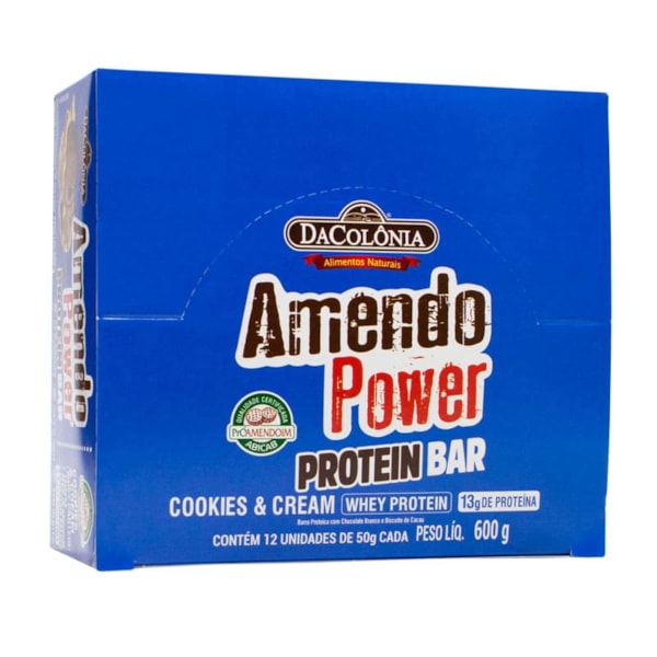 Barra Proteica Amendo Power Sabor Cookies & Cream Display 12X50g Dacolonia