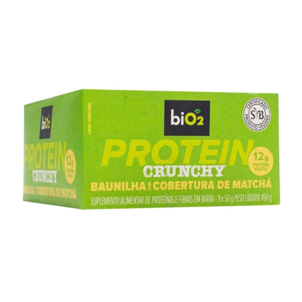 Barra Protein Crunchy Sabor Baunilha C/ Cobert. De Matchá Display 9X50g Bio2