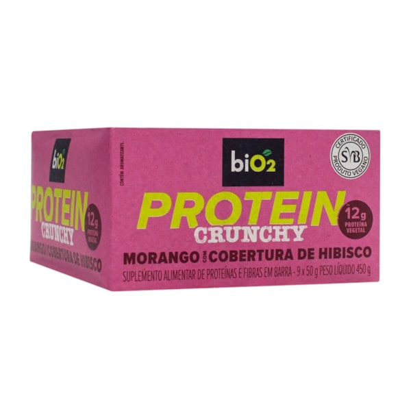 Barra Protein Crunchy Sabor Morango C/ Cobert. De Hibisco Display 9X50g Bio2