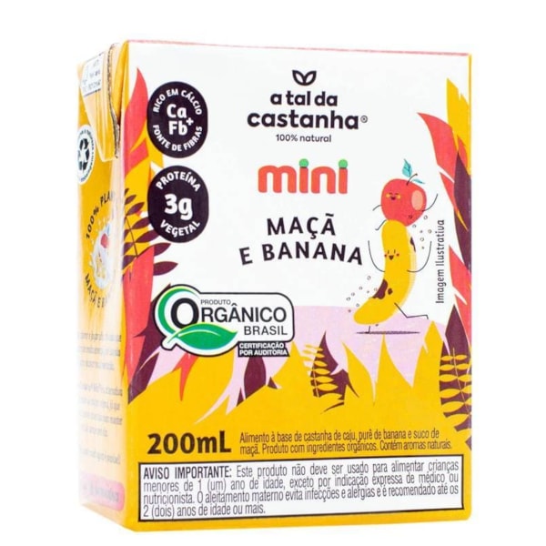 Bebida de Castanha de Caju Sabor Maçã e Banana Mini 200ml A Tal Da Castanha