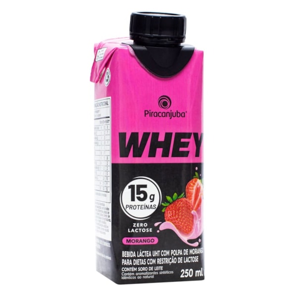 Bebida Láctea c/ Whey 15g Sabor Morango Zero Lactose e Açúcar 250ml Piracanjuba