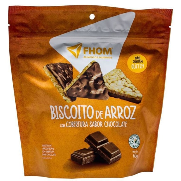 Biscoito De Arroz C/ Cobertura Sabor Chocolate S/ Glúten 60g Fhom