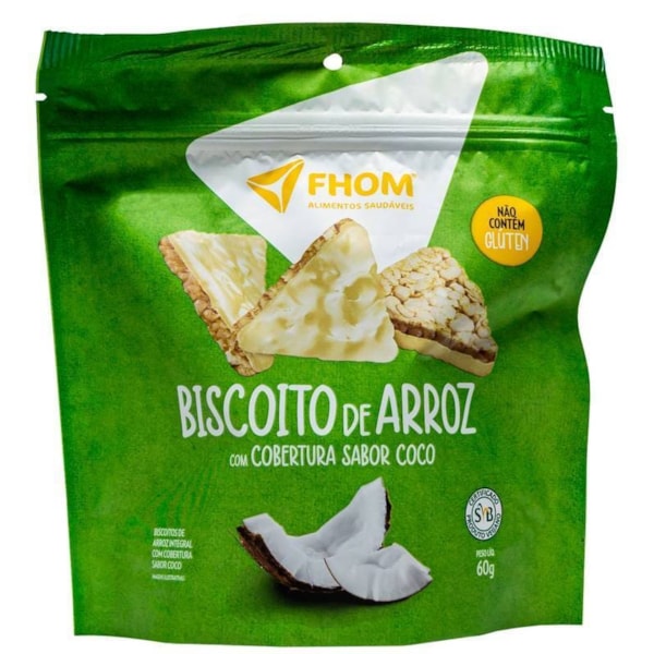 Biscoito De Arroz C/ Cobertura Sabor Coco S/ Glúten 60g Fhom