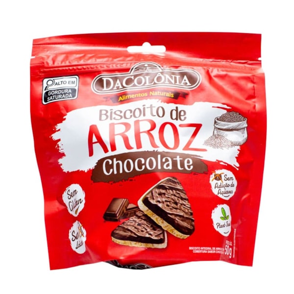 Biscoito De Arroz Integral Com Cobertura Sabor Chocolate 50g Dacolonia