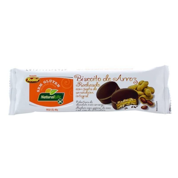 Biscoito de Arroz s/ Gluten Recheado c/ Pasta de Amendoim coberto c/ Chocolate 40g - Natural Life