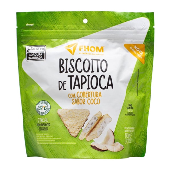 Biscoito De Tapioca C/ Cobertura Sabor Coco S/ Glúten 60g Fhom