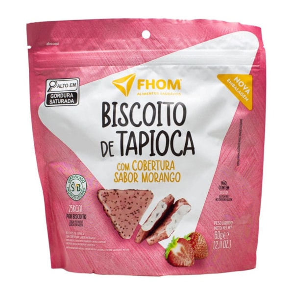 Biscoito de Tapioca c/ Cobertura Sabor Morango s/ Glúten 60g Fhom