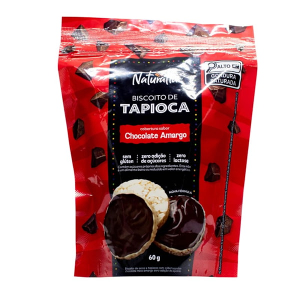 Biscoito de Tapioca com Cobertura de Chocolate Amargo Zero Açucar 60g Naturatta